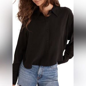 NWOT Madewell Lusterweave Hartfield Button-Down Crop Long-Sleeve Blouse